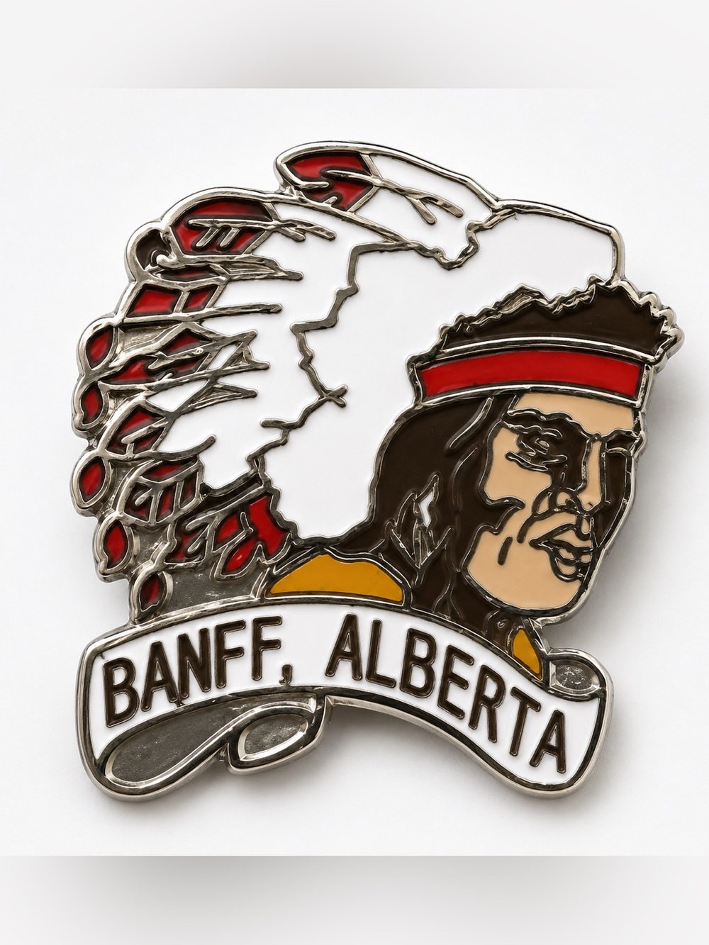 Vintage Banff Alberta Canada Indigenous First Nations Chief Enamel Lapel Pin